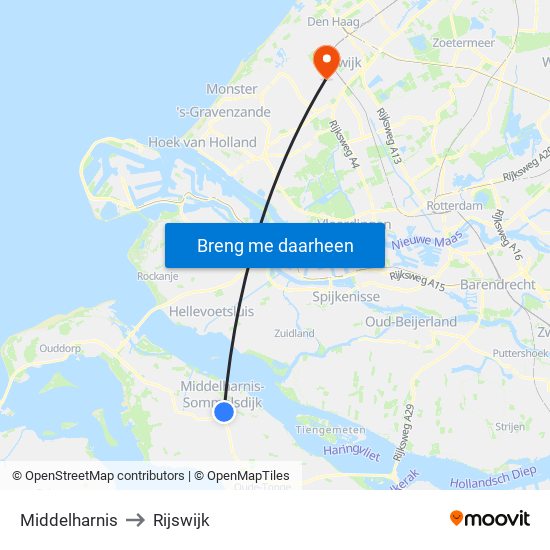 Middelharnis to Rijswijk map