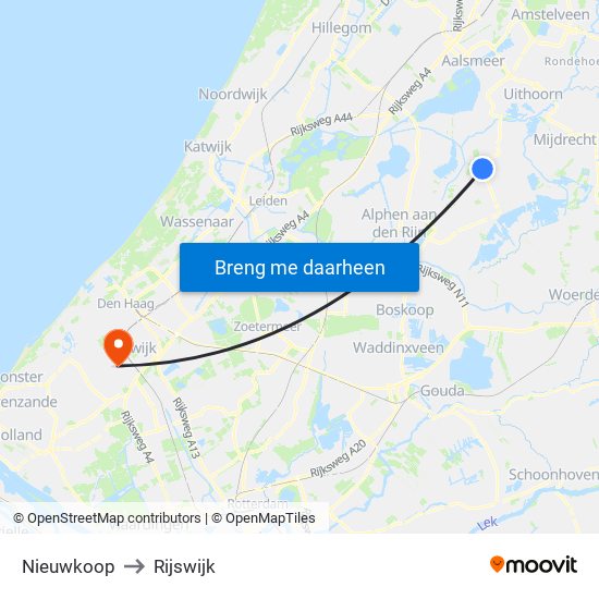 Nieuwkoop to Rijswijk map