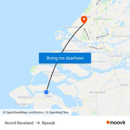 Noord-Beveland to Rijswijk map
