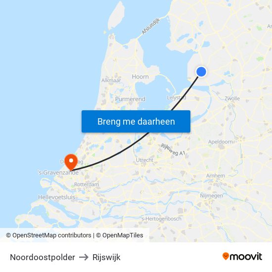 Noordoostpolder to Rijswijk map