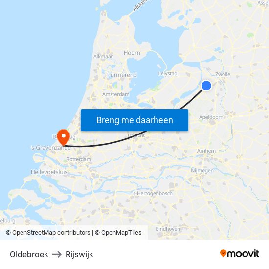 Oldebroek to Rijswijk map