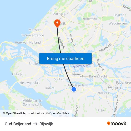 Oud-Beijerland to Rijswijk map