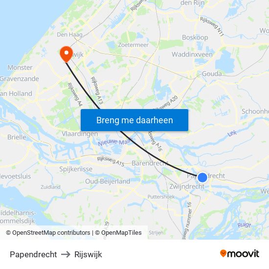 Papendrecht to Rijswijk map