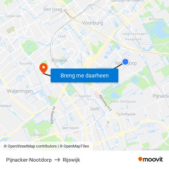 Pijnacker-Nootdorp to Rijswijk map