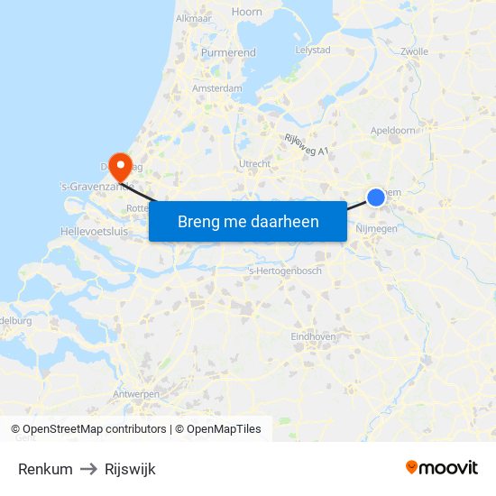 Renkum to Rijswijk map