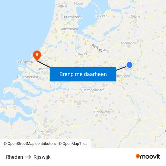Rheden to Rijswijk map