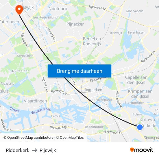 Ridderkerk to Rijswijk map