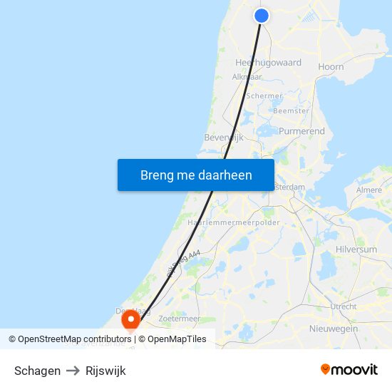 Schagen to Rijswijk map