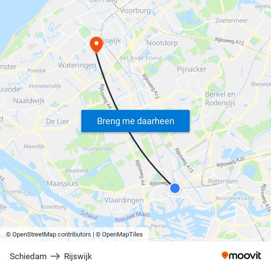 Schiedam to Rijswijk map
