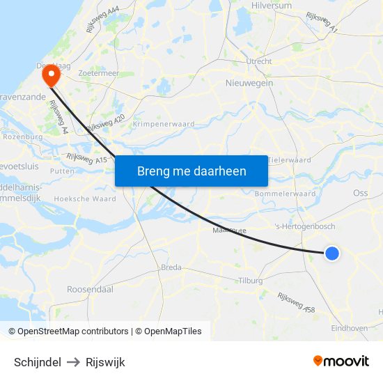 Schijndel to Rijswijk map