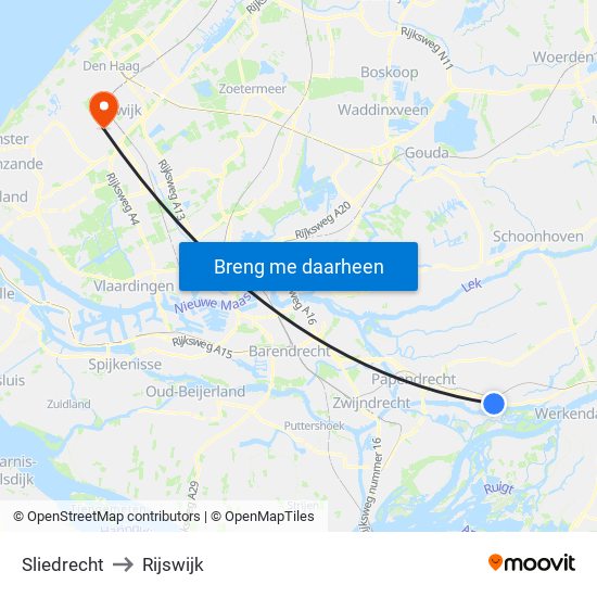 Sliedrecht to Rijswijk map