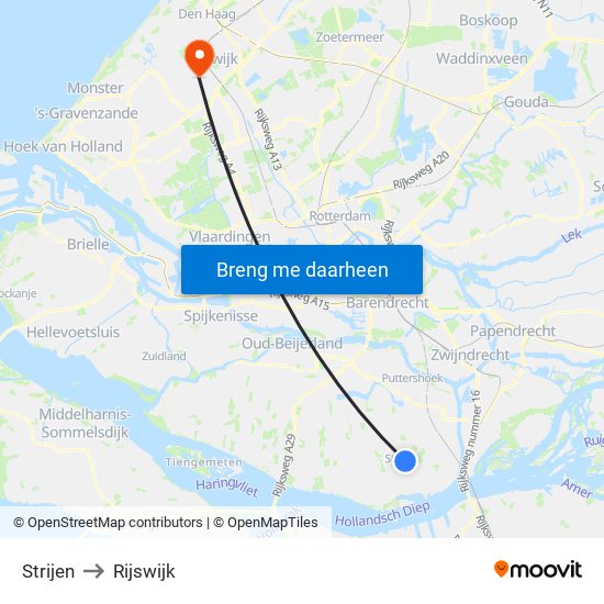 Strijen to Rijswijk map