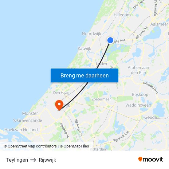 Teylingen to Rijswijk map