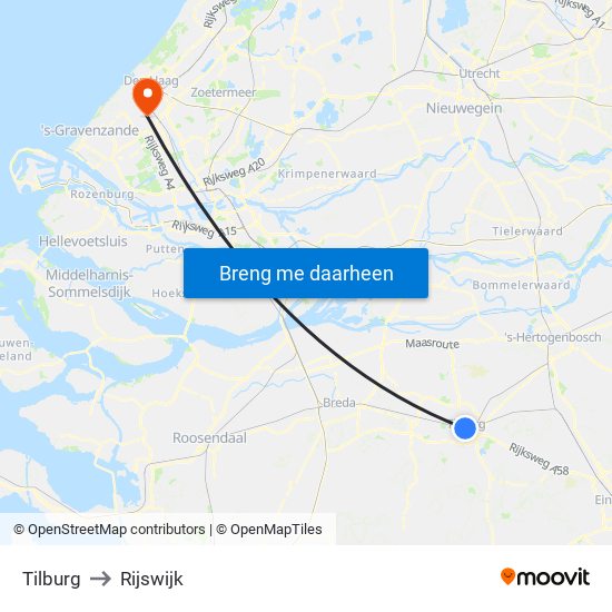 Tilburg to Rijswijk map