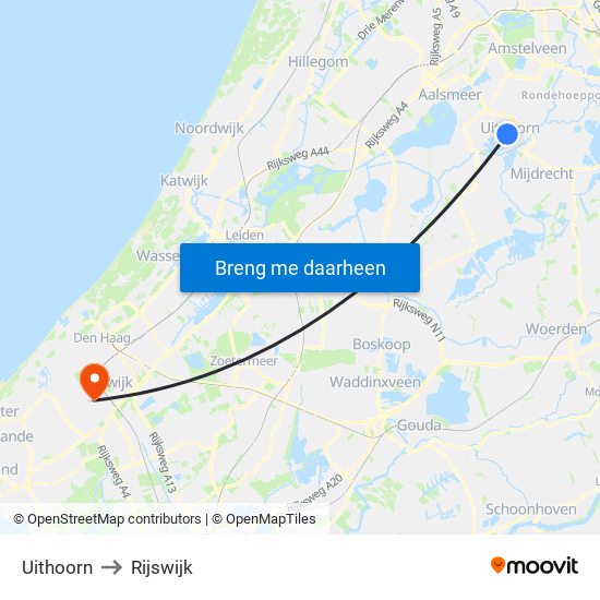 Uithoorn to Rijswijk map