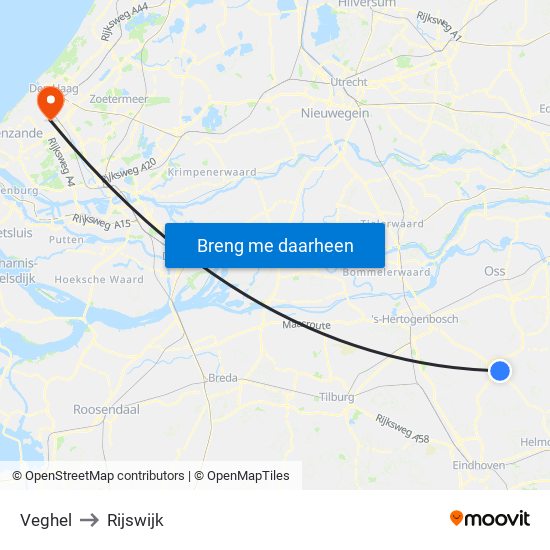 Veghel to Rijswijk map