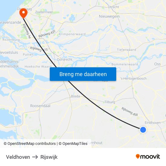 Veldhoven to Rijswijk map