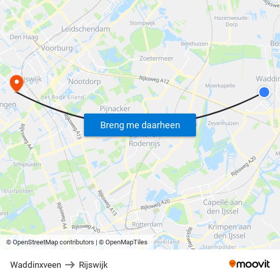 Waddinxveen to Rijswijk map