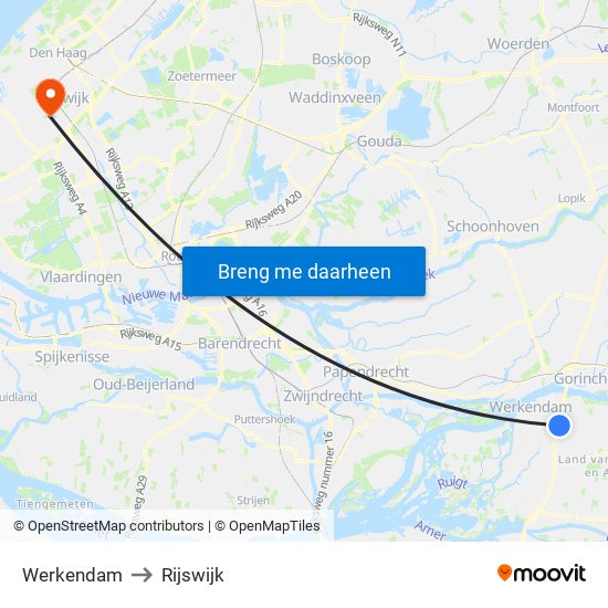 Werkendam to Rijswijk map