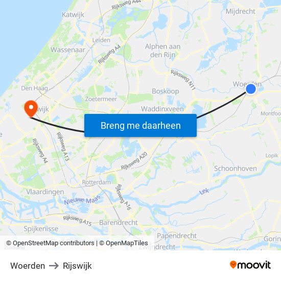 Woerden to Rijswijk map