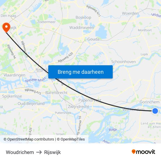 Woudrichem to Rijswijk map