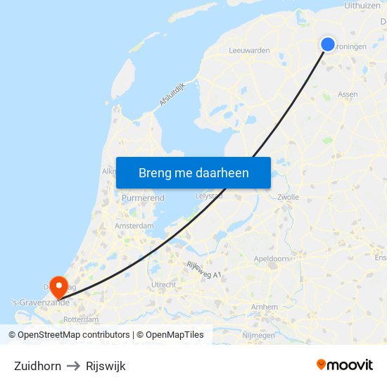 Zuidhorn to Rijswijk map