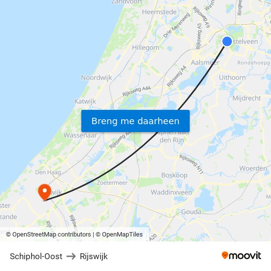 Schiphol-Oost to Rijswijk map