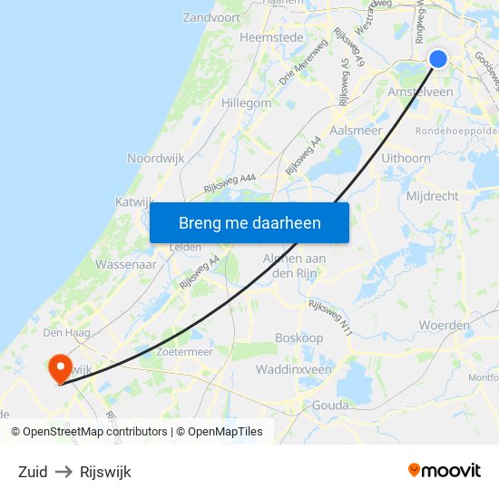 Zuid to Rijswijk map
