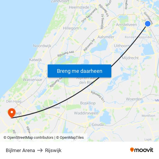 Bijlmer Arena to Rijswijk map