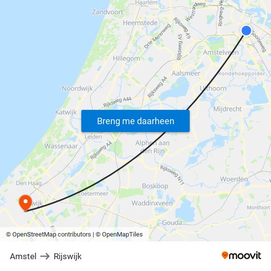 Amstel to Rijswijk map