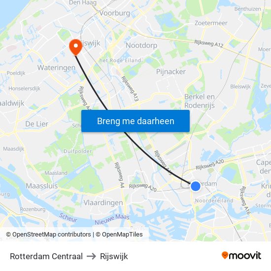 Rotterdam Centraal to Rijswijk map