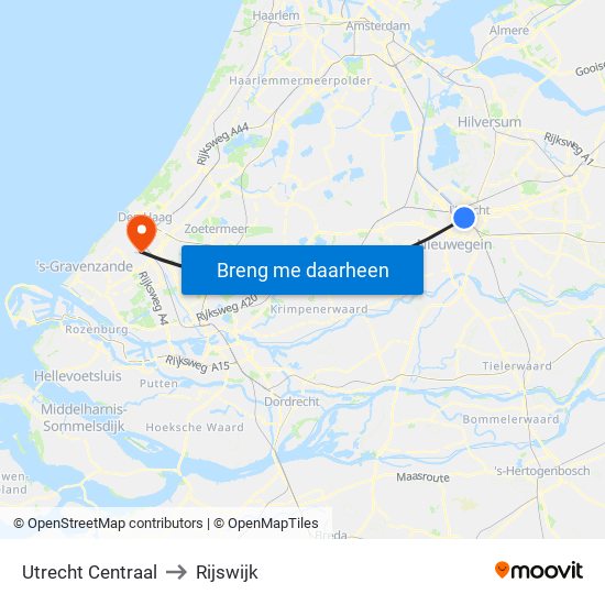 Utrecht Centraal to Rijswijk map