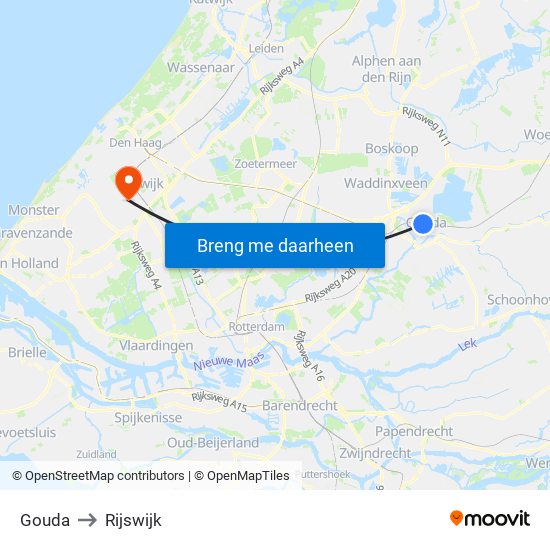 Gouda to Rijswijk map