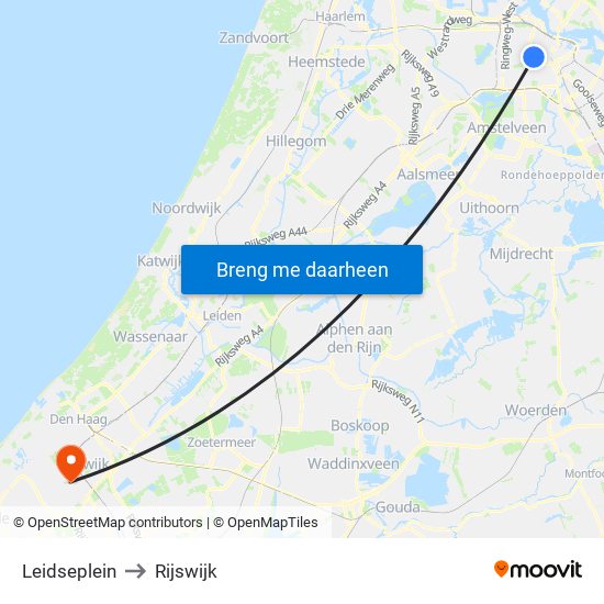 Leidseplein to Rijswijk map