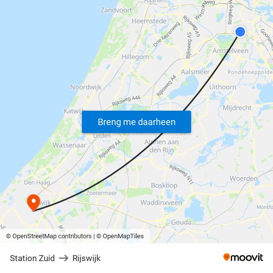 Station Zuid to Rijswijk map
