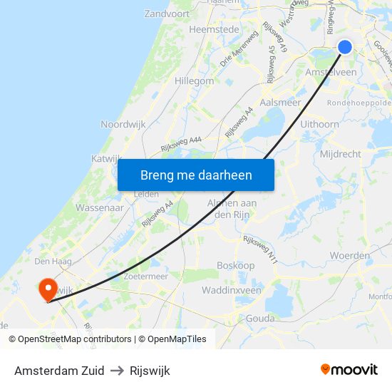 Amsterdam Zuid to Rijswijk map