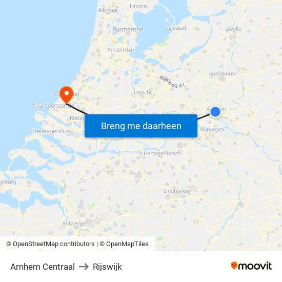 Arnhem Centraal to Rijswijk map