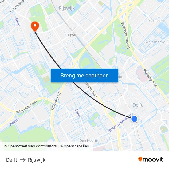 Delft to Rijswijk map