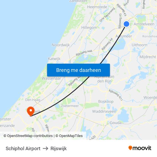 Schiphol Airport to Rijswijk map