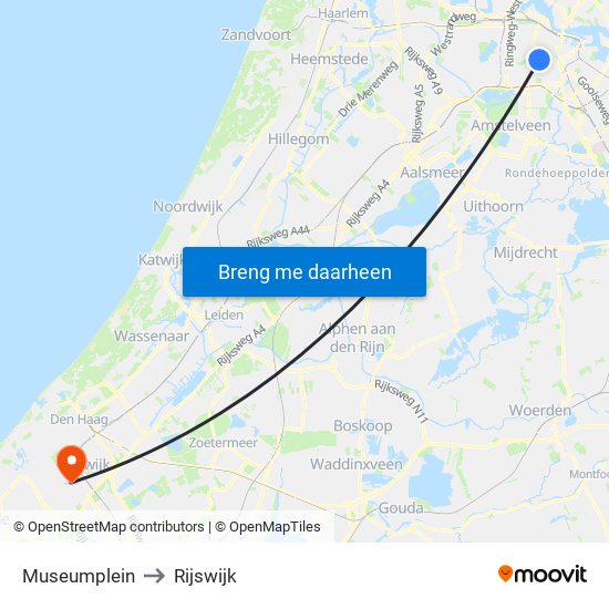 Museumplein to Rijswijk map