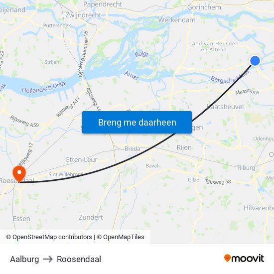 Aalburg to Roosendaal map