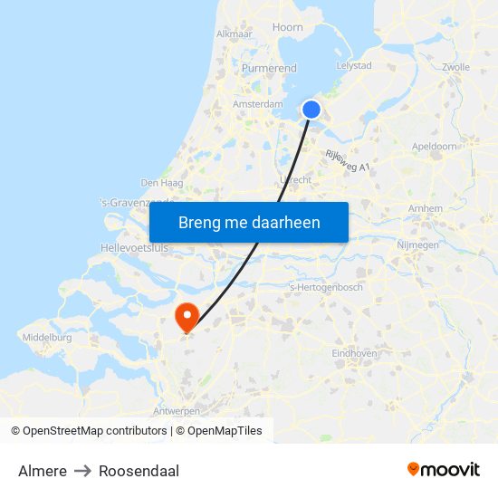 Almere to Roosendaal map