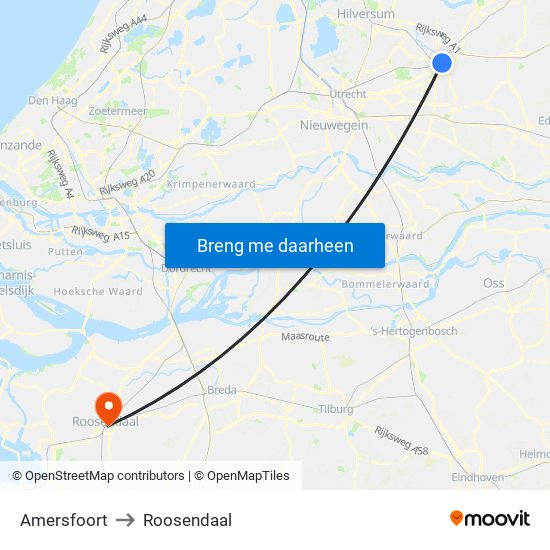 Amersfoort to Roosendaal map