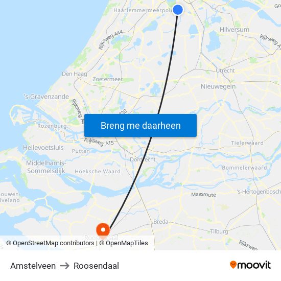 Amstelveen to Roosendaal map