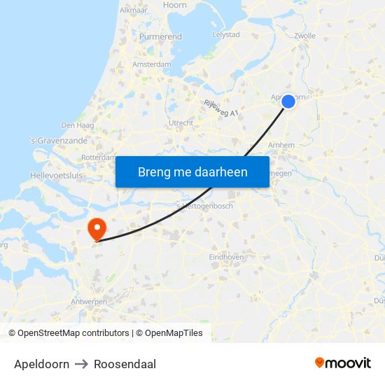 Apeldoorn to Roosendaal map