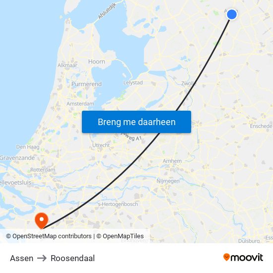 Assen to Roosendaal map