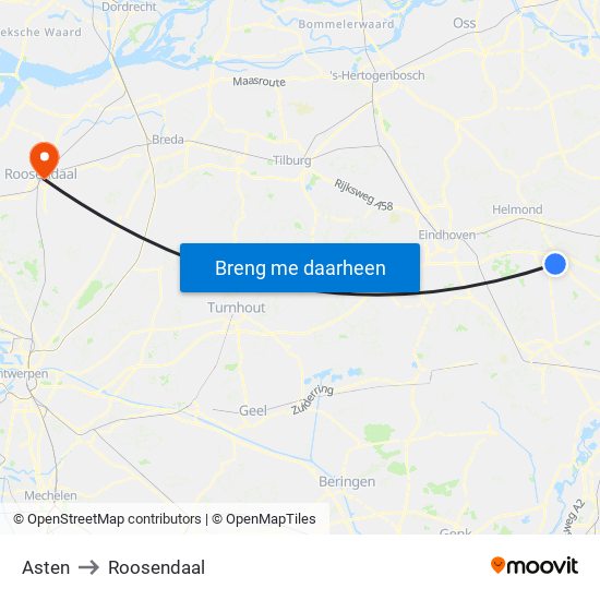 Asten to Roosendaal map