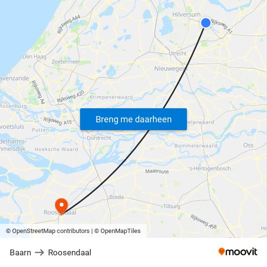 Baarn to Roosendaal map