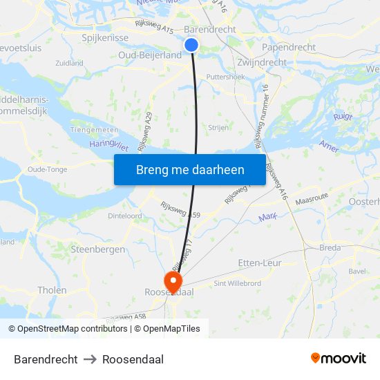 Barendrecht to Roosendaal map