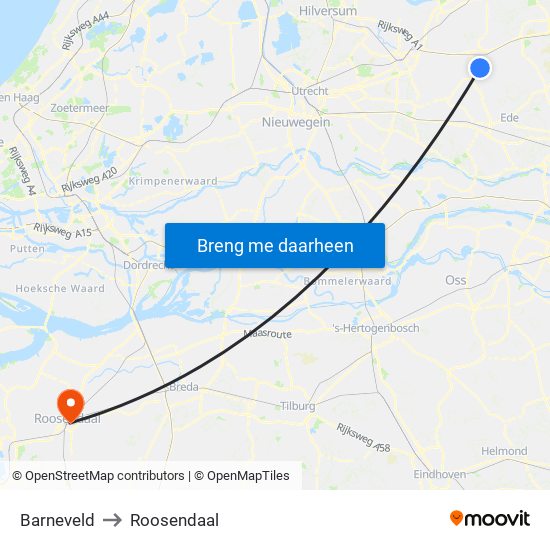Barneveld to Roosendaal map